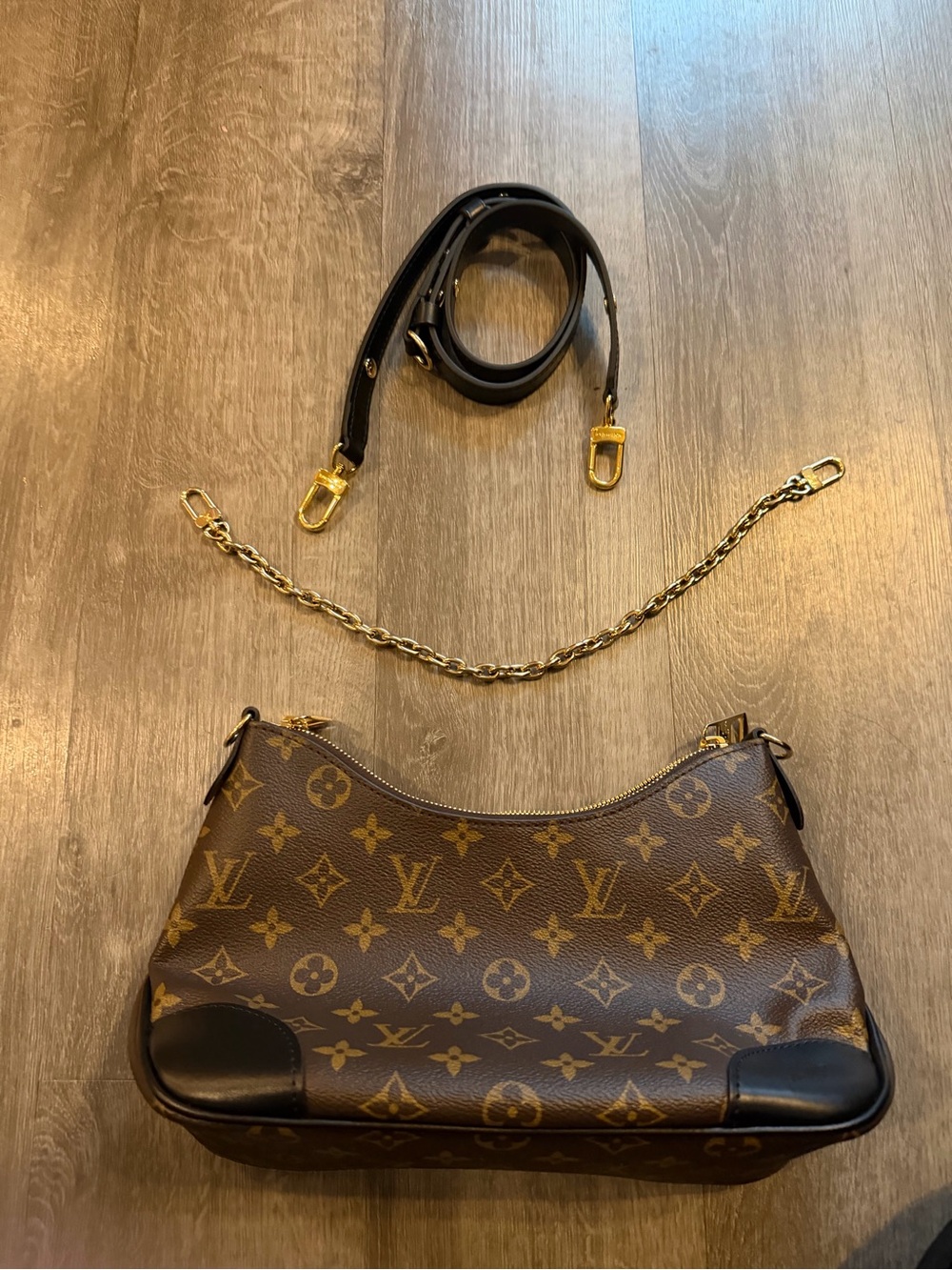 Louis Vuitton Brown Monogram Canvas Shoulder Bag with Gold Hardware